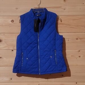 Allegra K Blue Quilted Vest with Stand-Up Collar Size M 20x24